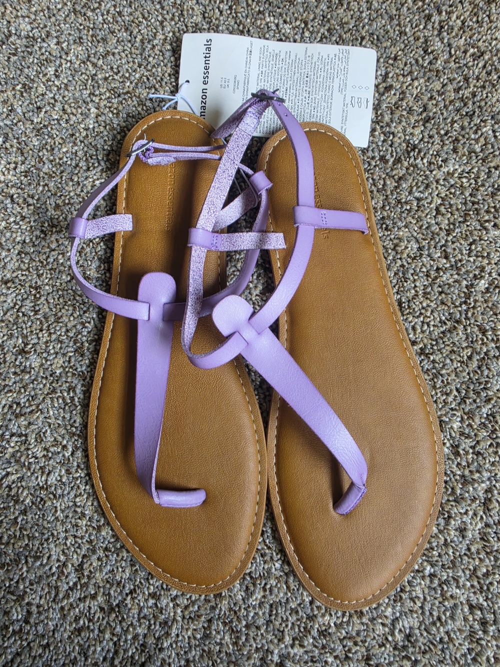 Amazon Essentials Lavender Strappy Toe-Loop Sandals with Tan Footbed